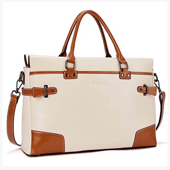 Bostanten Handbags - EUC- Bostanten Satchel/ Lap Top Bag- White and Tan Leather